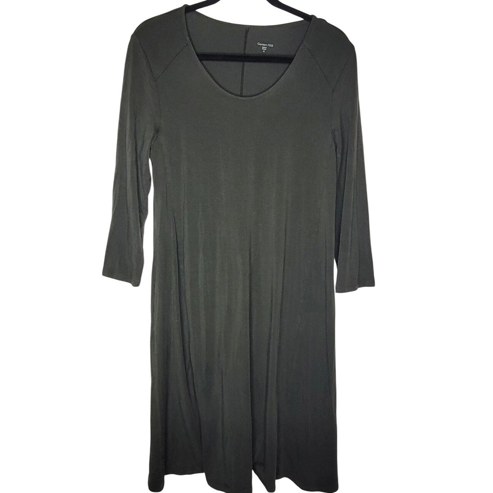 Garnet Hill M Green Knit A-Line Dress 3/4 Sleeve Knee Length Scoop Neck Casual